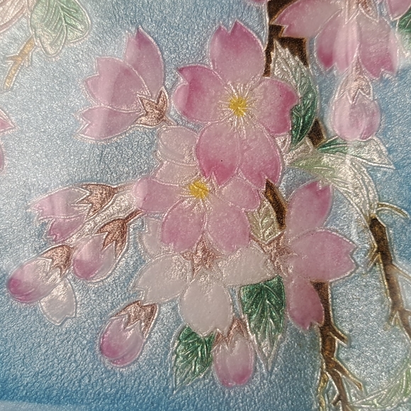 Vintage Japanese enamel on copper trinket dish with cherry blossom design - Picture 3 of 4